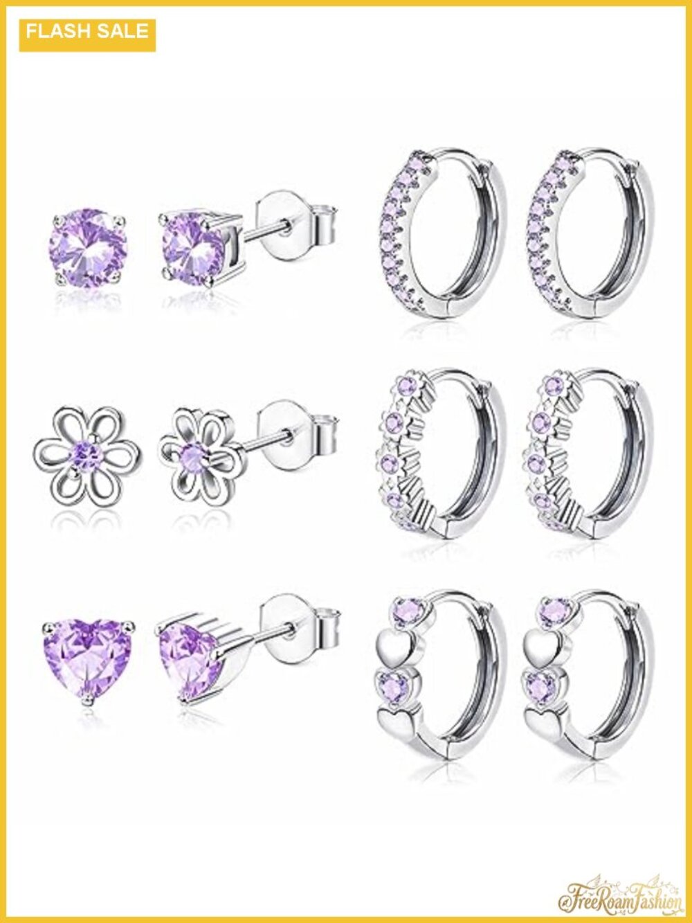 Sterling Silver Stud & Huggie Hoop Earring Set for Girls Women Hypoallergenic